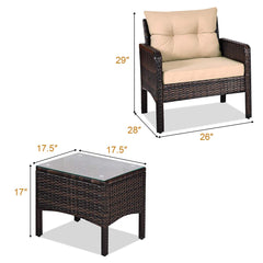 Carry Bird 3 Piece PE Wicker Rattan Outdoor Furniture | 2 Seater Balcony Sofa With Small Tea Table | Set of 2 Outdoor Patio Chairs with Coffee Table